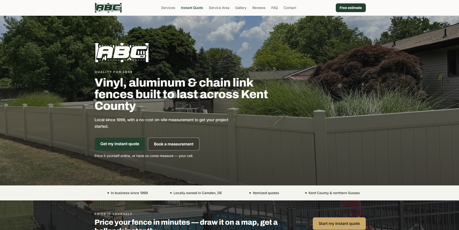 ABC Inc. Fencing website homepage